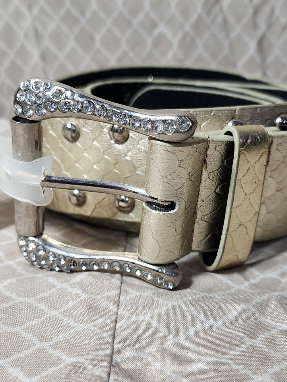 NWT No Boundaries Gold Snake Texture Belt Stud Accents Rhinestone Buckle XL